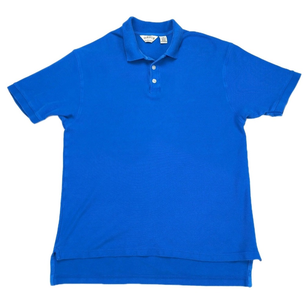Orvis Mens XL Blue Cotton Short Sleeve‎ Pique Polo Shirt Style 67 LP